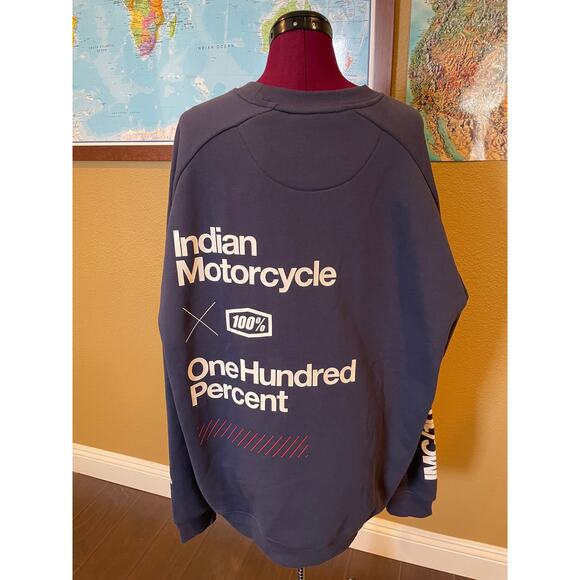 Indian Motorcycle One Hundred Percent Navy Crewneck Sweatshirt 2XL - Picture 2 of 7